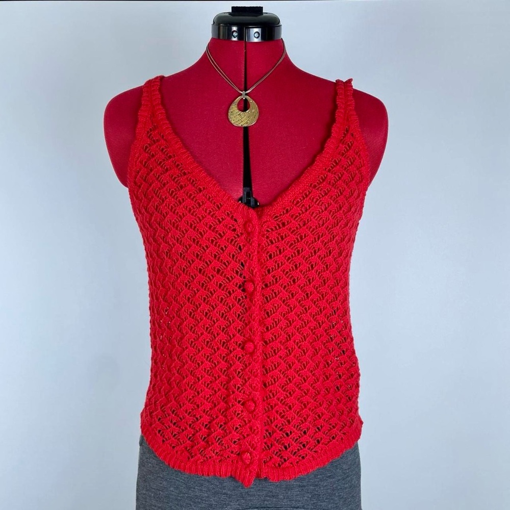 Red Knit Button Front Tank - Picture 2 of 7